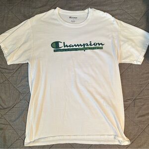 Large, white Champion t-shirt